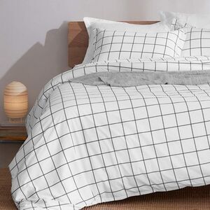 Duvet Cover Set Twin Size Gray Grid Pattern